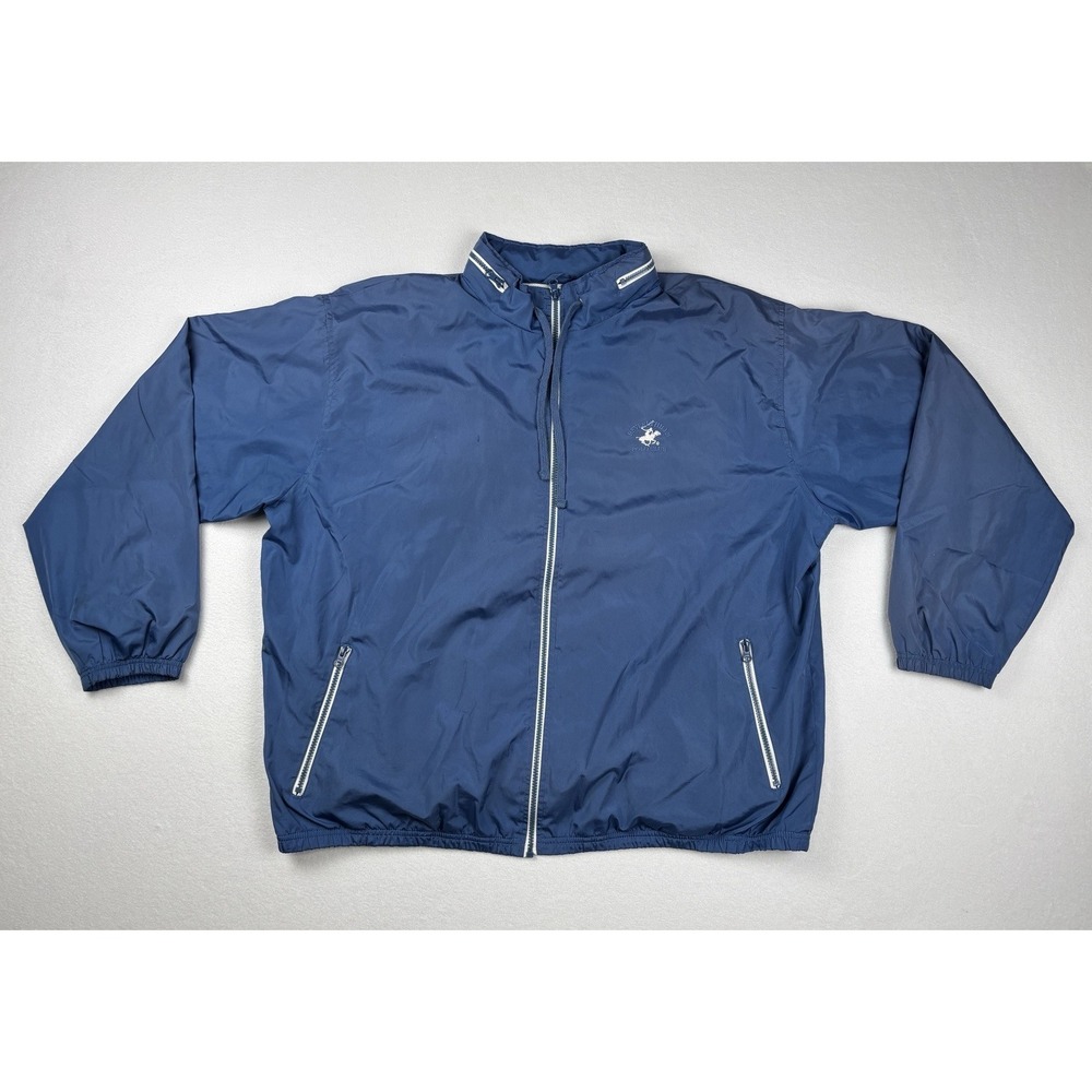 Beverly Hills Polo Club Men's Navy Windbreaker Jacket XXL Full Zip Mesh Lined